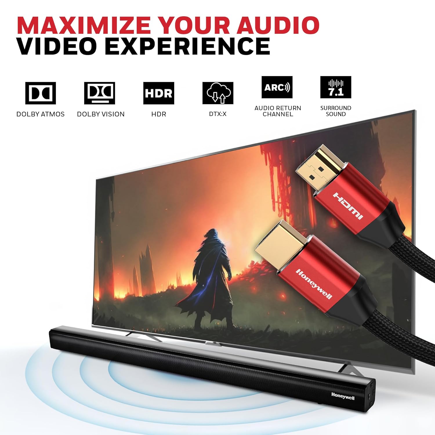 Honeywell HDMI Cable 2.1 with Ethernet, 8k@60Hz, 4k@120Hz UHD Resolution